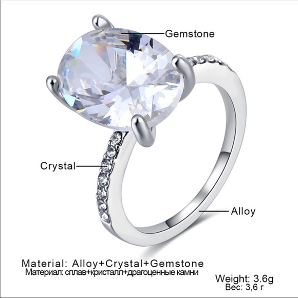 NEW Luxury Crystal Zircon Stone Ring Silver Color - Picture 5 of 6